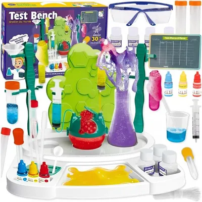 Produktbild von Chemie Experimentierkasten Kinder 30+ Experimente Labor Station 360 Grad Set Mit Schutzbrille Handschuhen Farbstoffen Anleitung Pl