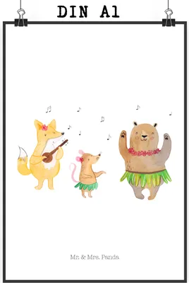 Produktbild von Mr. & Mrs. Panda Bild Waldtiere Aloha DIN A1 - Weiß - Geschenk, Bär, Lustige Sprüche, Plakat, Kunstdruck, drucke, Deko, Musik, Tanzen, wanddeko, Hase