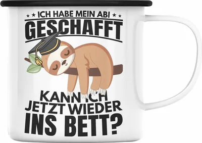Produktbild von Trendation - Abi 2023 Geschenk Abschluss Abitur Emaille Tasse Faultier Abifeier Geschenkidee (Schwarz)