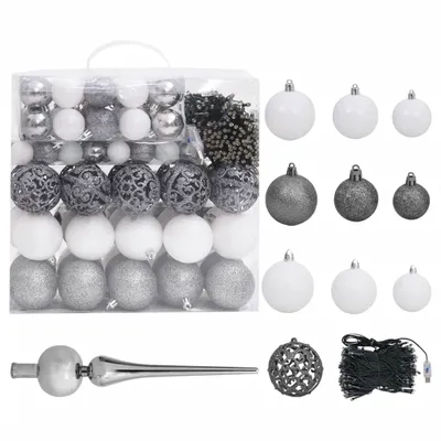 Image de vidaXL Sapin de Noël artificiel avec éclairage & boules blanc 210 cm