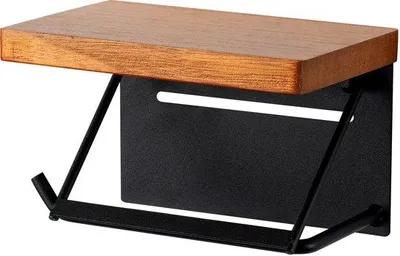 Produktbild von Kompakter Wandtoilettaschenhalter - ohne Bohren, mit Holz und Telefonhalter