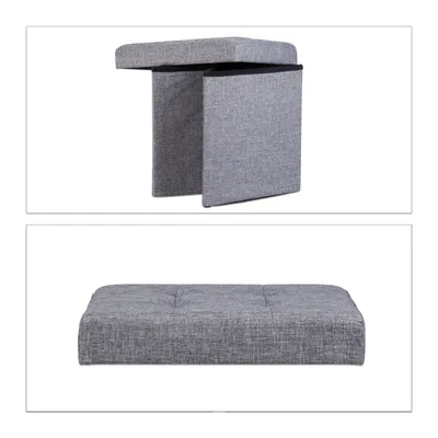 Produktbild von Relaxdays Faltbarer Sitzhocker, Sitzcube als Fußablage, Sitzwürfel aus Leinen, mit Deckel, HBT 38x38x38 cm, dunkelgrau