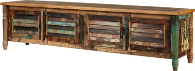 Image de MASSIVMOEBEL24 | Meuble TV en Bois de récupération 220x50x55 multicolore laqué FABLE #34