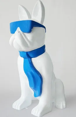 Produktbild von Casa Padrino XXL Deko Skulptur Hund Bulldogge Weiß / Blau H. 196 cm