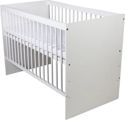 Produktbild von Babybett Gitterbett Kinderbett höhenverstellbar mit Matratze mit Schlupfsprossen TANY WEIß 120x60 KMbaby
