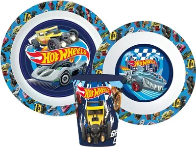 Produktbild von Hot Wheels Racing Kinder Geschirr-Set 3 teilig Becher Teller Schüssel