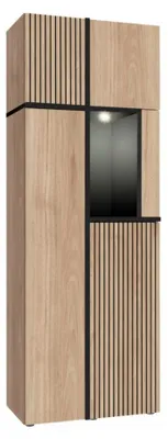 Productafbeelding van Vitrine CRISS – Hout en metaal – Licht eiken en zwart – Met LED