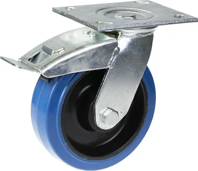 Immagine prodotto di ruota girevole/frenante da 125 mm con gomma elastica blu su ruota centrale in nylon