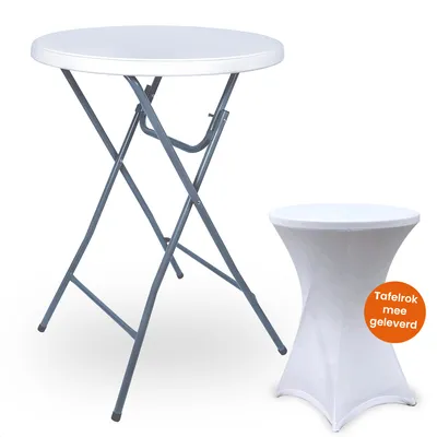 Produktbild von Goliving Bartisch Ø80x110cm - Stehtisch - Klappbar - Stabil - Inkl. Tischdecke & Schürze - Belastbar bis 50 kg - Weiß