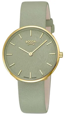 Produktbild von Boccia Damen Armbanduhr Style 3387-04 Titan goldplattiert Lederband lindgrün
