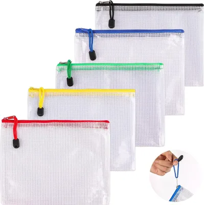 Produktbild von 5 Stück Dokumententasche, A5 Dokumententasche mit Reißverschluss, Wasserdichte Dokumententasche Durchsichtig, Mesh Bag, für Dokumente,