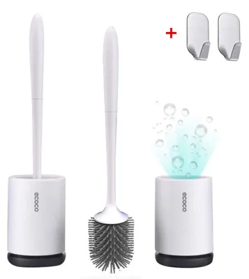 Produktbild von Toilettenbürste mit Halterung, Silikon-Toilettenbürste, Toilettenbürste mit langem Griff und schnelltrocknender Halterung, inklusive Ersatzbürstenkopf (Wandmontage - 1 Stück)