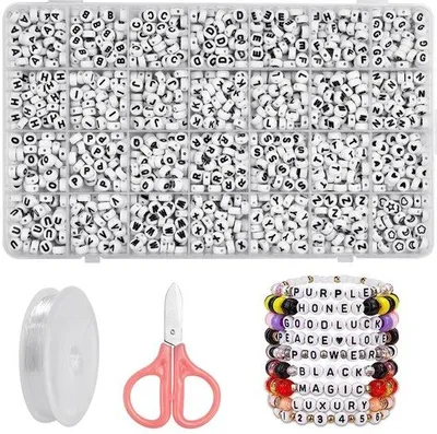 Image de Lot de 1 400 perles acryliques en forme de lettres, 4 × 7 mm, alphabet ABC, pour bracelets et colliers.