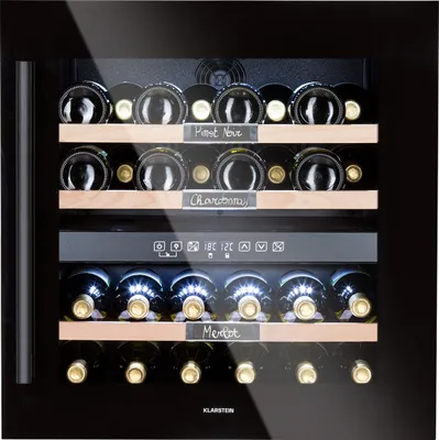 Produktbild von Klarstein Einbau-Weinkühlschrank, 2 Zonen Getränkekühlschrank Klein, Kleiner Weinschrank 85L, Wein-Kühlschrank Klein mit Glastür, Indoor/Outdoor Flaschenkühlschrank, Wine Fridge 36 Flaschen