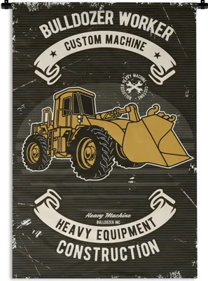 Produktbild von MuchoWow® Wandteppich Wandbehang Bulldozer - Retro - Angebot 90x135 cm Tapisserie Dekoration Wandtuch - Baumwolle - Wandskulptur