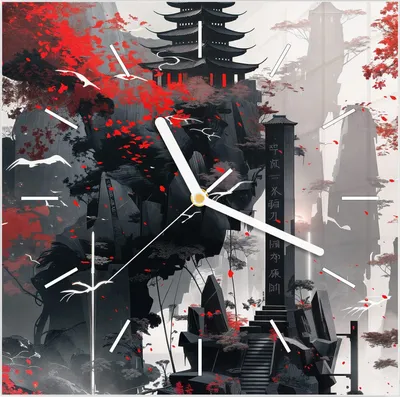 Produktbild von Wanduhr aus Glas mit Motiv Mystischer Tempel- 30 x 30 cm - inkl. Aufhängesystem