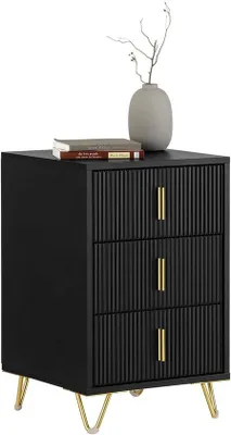 Productafbeelding van Famanu nachtkastje met 3 lades - Bijzettafel voor woonkamer, slaapkamer en kantoor - Zwart - 40x40x63cm