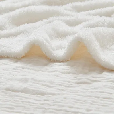 Productafbeelding van Geweven muselinedeken, katoen en fleece, 150x200 cm, crème
