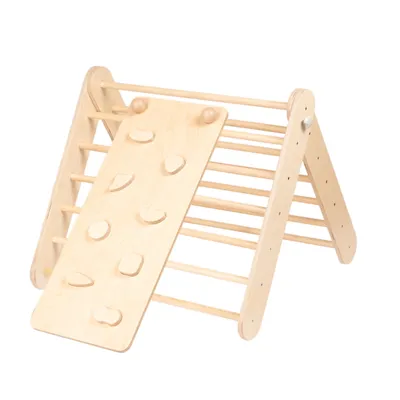 Produktbild von leg&go Kletterdreieck mit Rutsche / Rampe, Klettergerüst Indoor aus Holz, Naturholz