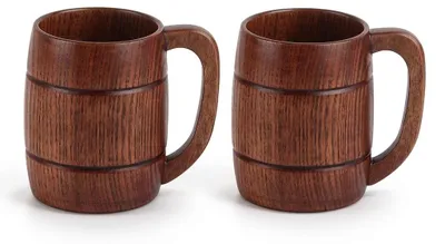 Holzbecher 2er-Set, 400 ml, mit Henkel, für Zuhause & Camping