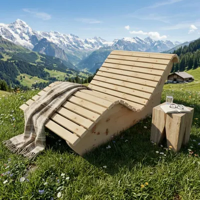 Produktbild von Holzliege Waldsofa Wellenliege Relaxliege "Sigi" Gartenliege Massivholz Zirbe abgeschrägt 100cm Himmelsliege