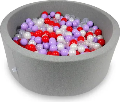 Produktbild von Trockenbecken 110x40cm grau mit 500 Bällen: transparent, perlmutt, meliert, rot