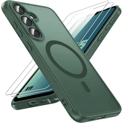 Image de Coque + 2 Verres Trempés pour Samsung Galaxy A15 4G/5G, Antichoc avec Anneau Magnétique - Vert Nuit