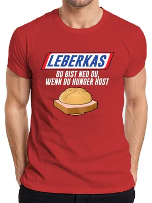 Productafbeelding van Leberkas, je bent niet alleen als je honger hebt. Beierse snack. Humoristisch heren T-shirt, rood, maat XL