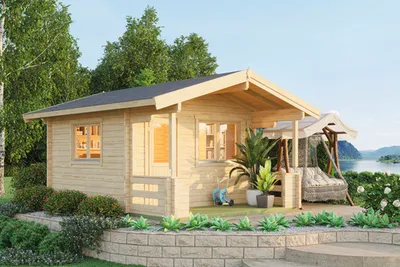 Produktbild von Gartenhaus Outdoor Life Jari inkl. Terrasse, Fußboden 460 x 560 cm natur