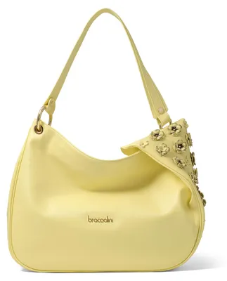 Produktbild von Braccialini Umhängetasche für Damen, aus echtem Leder, mit Blumenmuster, weiß, 37x34x10 cm