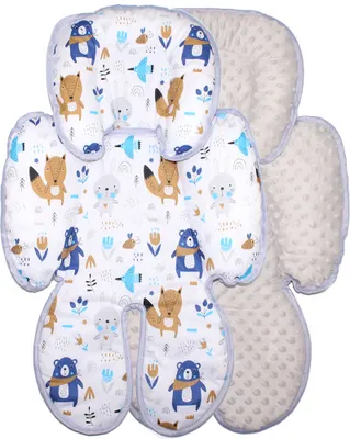 Produktbild von Sitzverkleinerer MINKY Einlage Baby Kind für Auto Kindersitz Babyschale Einsatz 6. Waldtiere + Grau