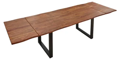 Produktbild von Baumkantentisch Akazie nougatfarben 120 (200) x 90 cm Ansteckplatten schwarz NORINA
