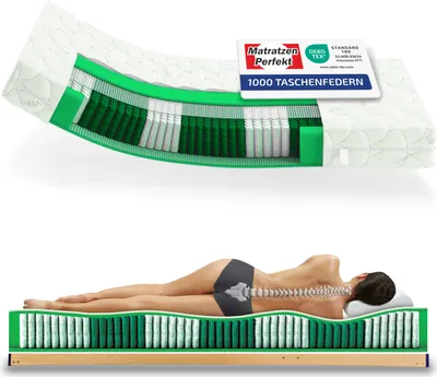 Produktbild von Matratzen Perfekt Matratze München Taschenfederkern H4 90x200cm 23cm 7 Zonen 1000 Federn Aloe Vera veredelt 4-seitiger Rei\u00dfverschluss