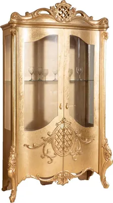 Obrázok produktu pre Casa Padrino luxusná baroková vitrína zlatá 130 x 50 x v. 222 cm - Nádherná baroková vitrína s 2 dvierkami - Vitrína do obývačky - Barokový nábytok do obývačky