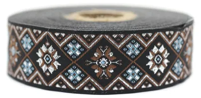 Produktbild von Jacquard-Webband – Gewebt in Hellblau und Silbermetallic – 10 Meter x 25 mm