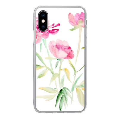 Produktbild von MuchoWow® Handyhülle Schutzhülle Hülle für iPhone X Blumen - Aquarell - Rosa Silikon Softcase Handy Hülle - Handyhülle