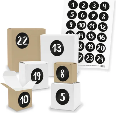 Produktbild von Adventskalender zum Füllen 24x Quader Würfel gemischt + Sticker (V03 Z30)