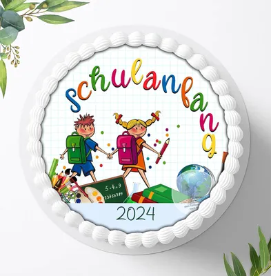 Produktbild von Für die Geburtstags Torte ein Tortenaufleger, Zuckerbild mit dem Motiv: Schulanfang, Essbares Foto für Torten, Fondant, Ø 20cm, 0079c