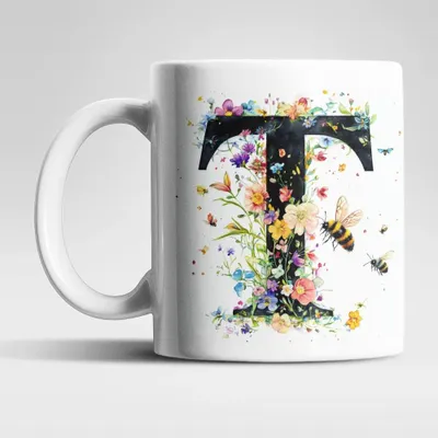 Produktbild von Name A bis Z und 0 bis 9 Blumen Bienen Kaffeetasse Teetasse Tasse Geschenkidee – T