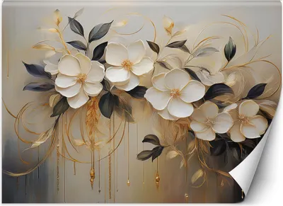 Produktbild von Vlies fototapete Blumen in Weiß gemalt 400x280 cm Feeby Beige inkl. Kleber einfache Montage