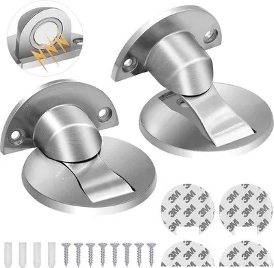 Produktbild von Magnetische Deurstopper aus Edelstahl, Selbstklebend, Bodenmontage - Silberfarben und Unsichtbar