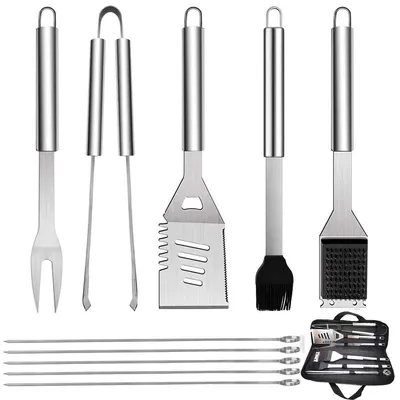 Produktbild von Grillbesteck Grillgerät Grillset - 10-teilig - Edelstahl - Mit Tragetasche - Für Camping und Garten