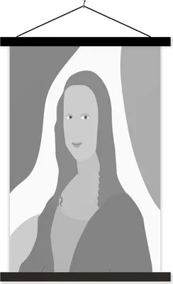 Produktbild von MuchoWow® Textilposter Mona Lisa - Porträt - Schwarz - Weiß 60x90 cm mit schwarzem Rahmen - Poster Wohnzimmer