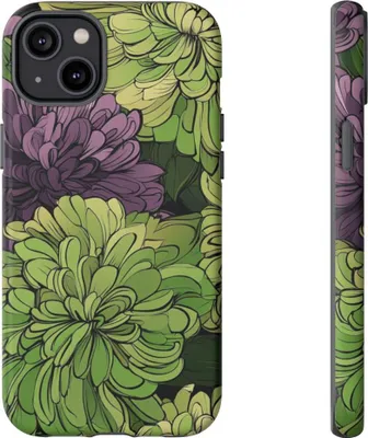Produktbild von Grünes und violettes Chrysanthemenmuster – Hülle Kompatibel mit iPhone 14 Plus
