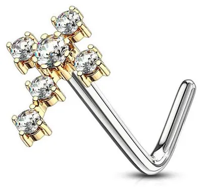 Produktbild von Nasenpiercing Nasenstecker Kreuz mit Zirkonia Gold/Klar