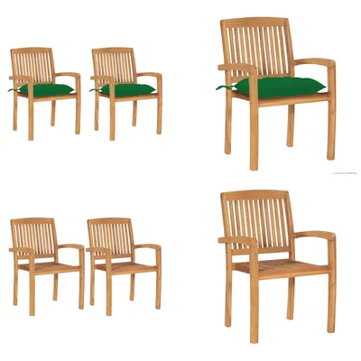 Image de vidaXL Chaise de jardin 2 pcs. avec coussins verts teck massif - Chaise de jardin - Chaise de jardin en bois - Chaises de jardin en bois