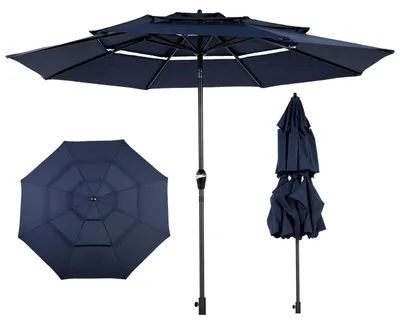 Produktbild von Terrassen Sonnenschirm 3M Marineblau 3-Schicht Marktschirm mit Kurbel & Neigungsmechanismus, UV-beständig, wasserdicht