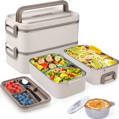Produktbild von Lunchbox, 2L Edelstahl-Doppelwand Box,Isolierte und auslaufsicher mit Besteck und Suppenschale,für Arbeit,Schule und Outdoor