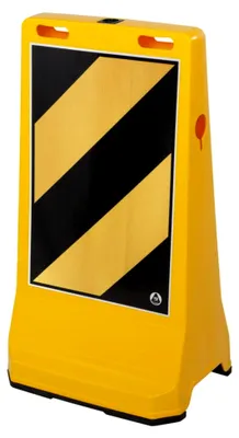 Produktbild von Warnaufsteller in Gelb, aus Polypropylencarbonat, stabil, stapelbar, Abmessungen: 495x390x900 mm
