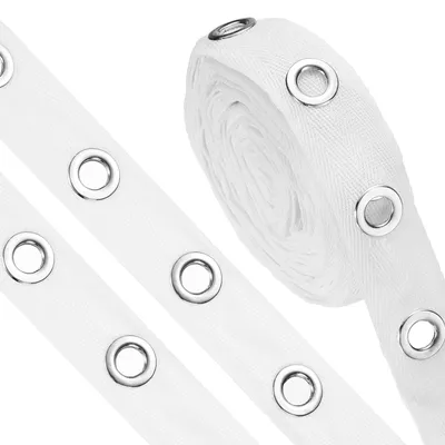 Katoenen Ringband mit Ösen, 5,5 m, 25 mm, Weiß/Silber